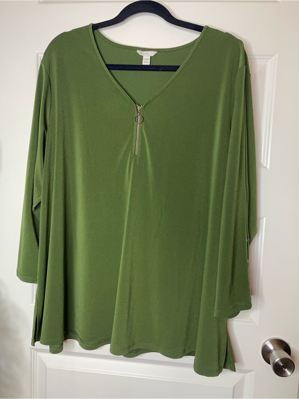 Cato | Women's Olive Green V-Neck Zip Pullover Top